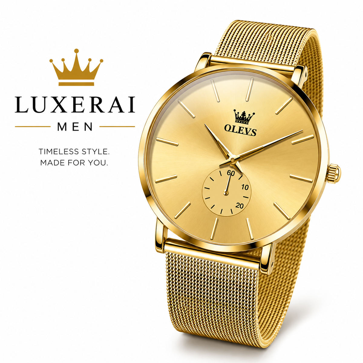OLEVS Mens Watches Top Brand Luxury Gold Quartz Watch for Men Stainless Steel Warterproof Fashion Ultra Thin Men Wristwatch