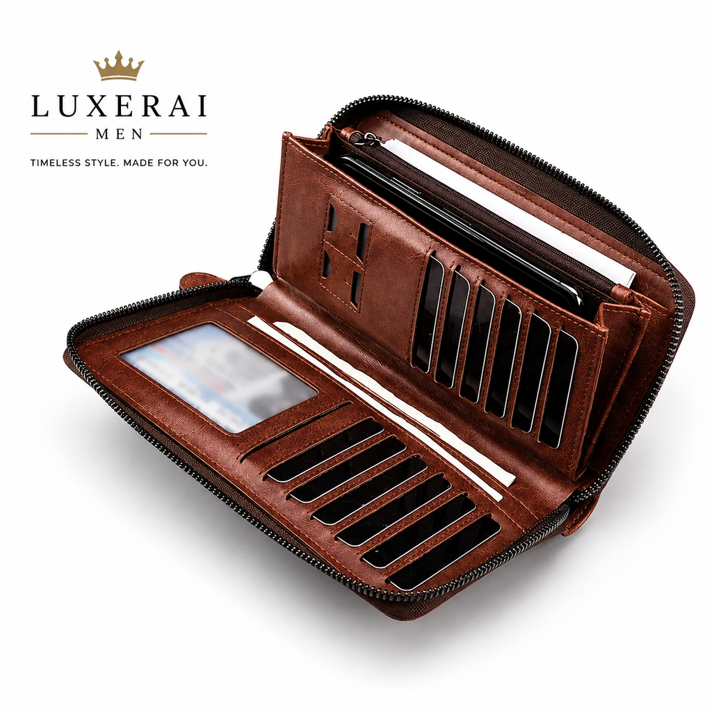 Men's Long Zipper Wallet High Quality Pu Leather Wallet For Men RFID Blocking Business Clutch Bag Credit Card Holder Purse Man