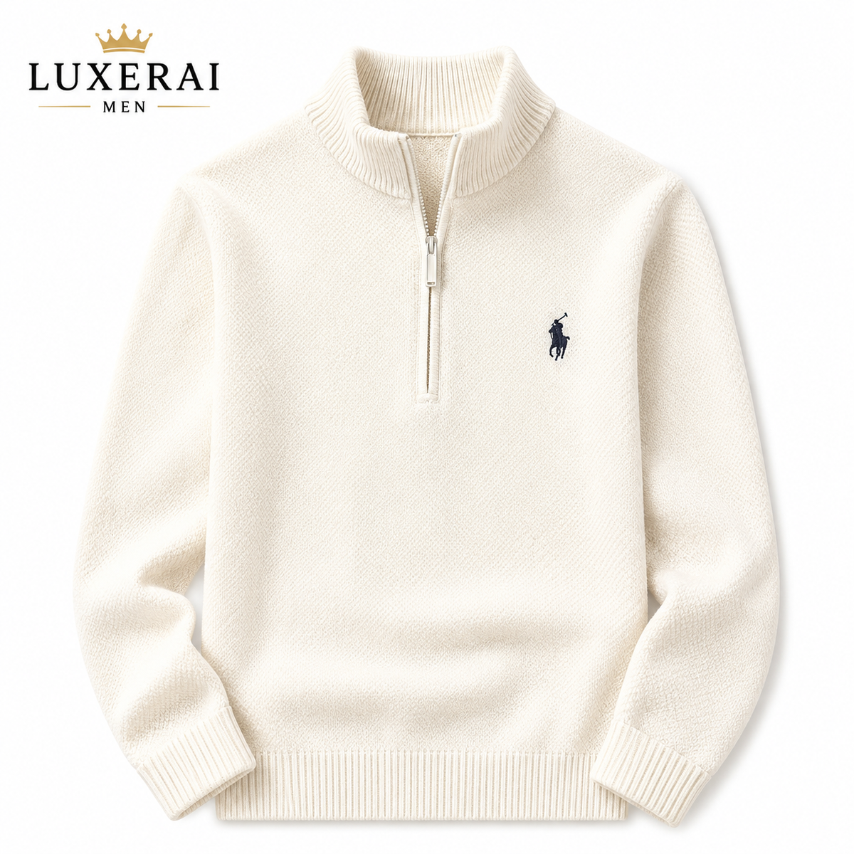 Luxury brand zipper semi high neck sweater men's high-end fashion ponytail golf embroidery winter new velvet warm knit pullover