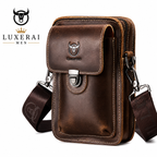BULLCAPTAIN Crazy Horse Leather Male Waist Pack Phone Pouch Bags Waist Bag Men's Small Chest Shoulder Belt Bag Back Pack YB075