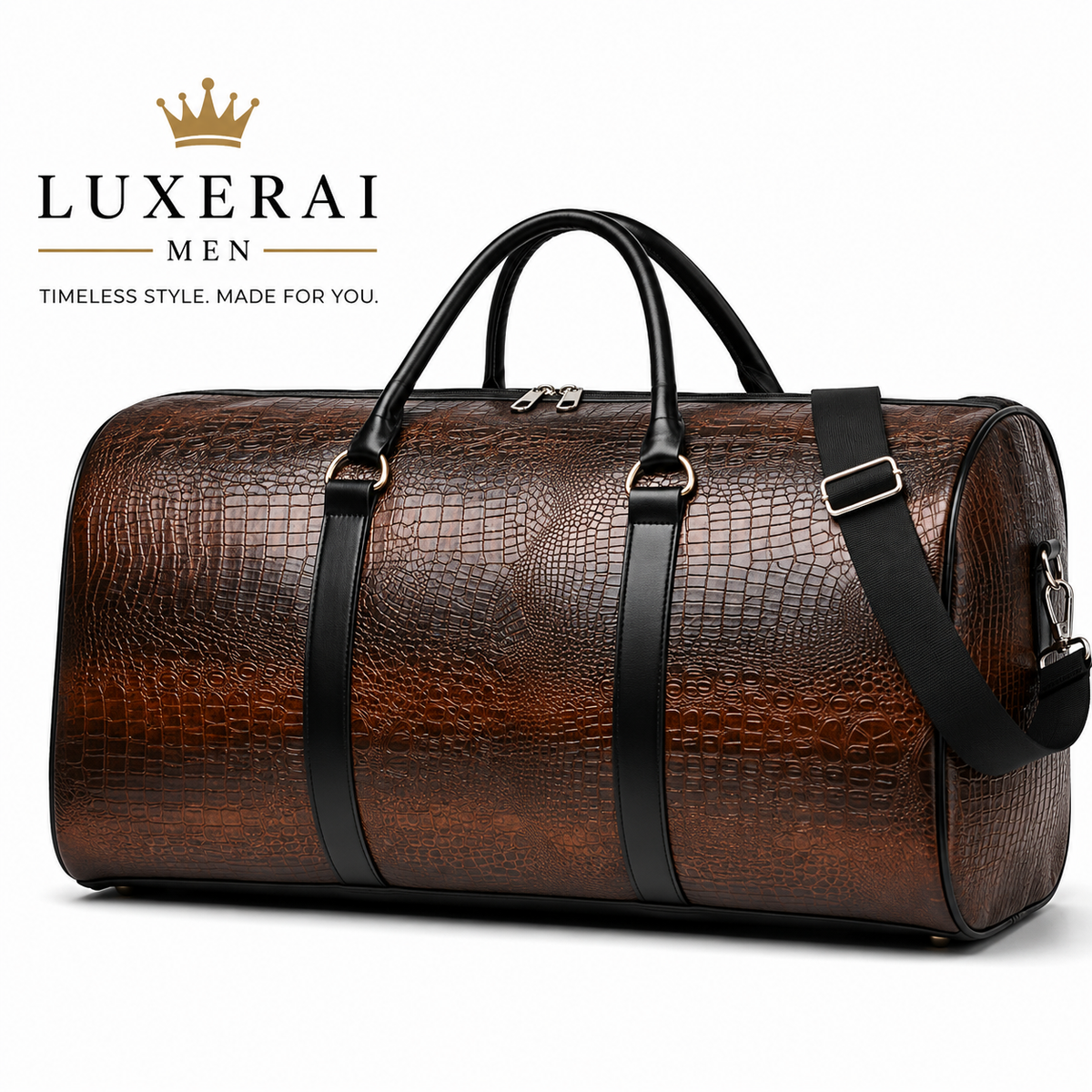 Large Capacity Retro Crocodile-Textured Travel Duffel Bag - Durable Unisex Vacation Luggage,  Versatile Gift for Men & Women