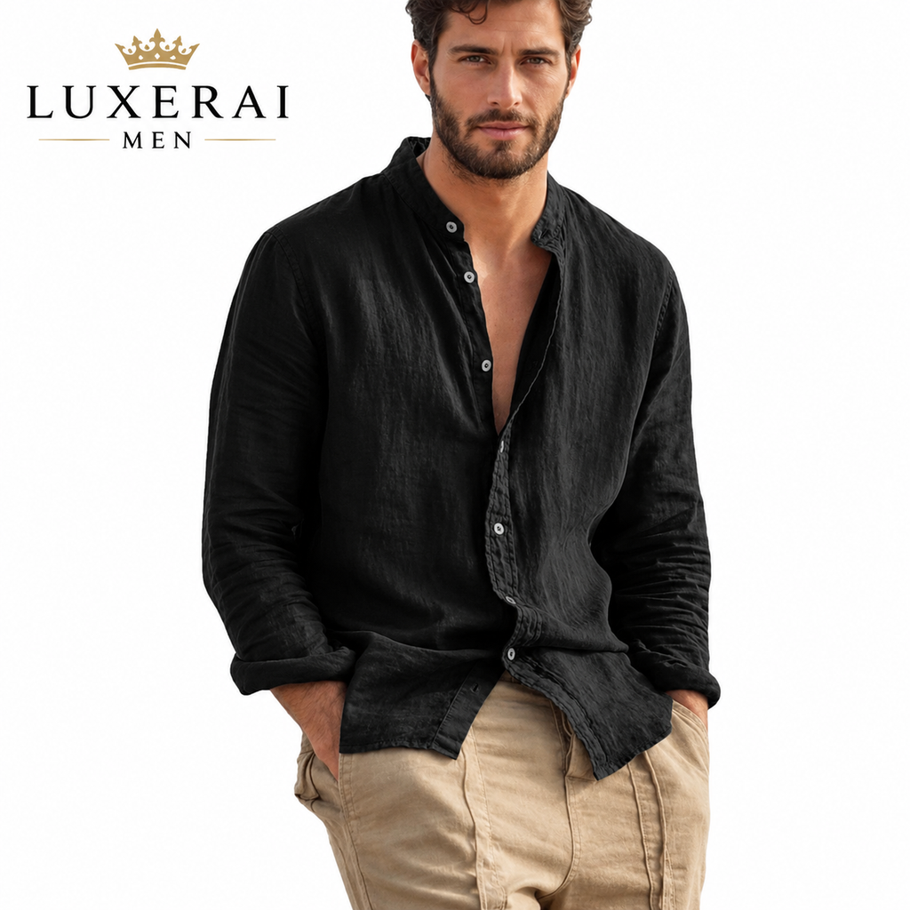 Sweatwear Men's Long Sleeve Shirt Linen Solid Color Shirts Trend Stand Collar Casual Lightweight Breathable Tops Hawaiian Shirt