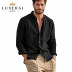 Sweatwear Men's Long Sleeve Shirt Linen Solid Color Shirts Trend Stand Collar Casual Lightweight Breathable Tops Hawaiian Shirt