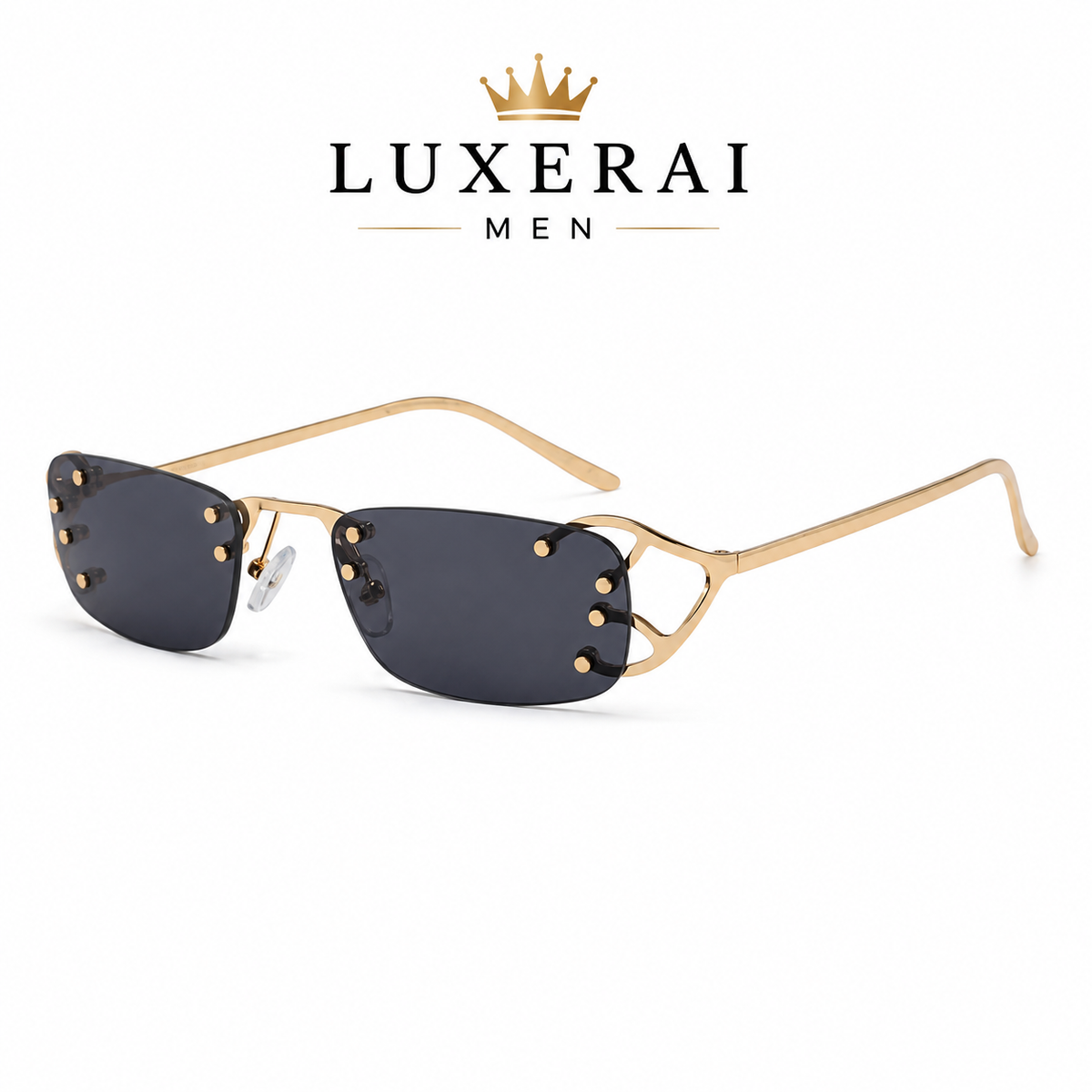 Y2K Punk Rimless Rectangle Sunglasses Men 2026 Luxury Brand Designer Vintage Small Metal Sun Glasses Rivet Shades UV400 Eyewear