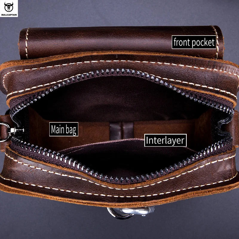 BULLCAPTAIN Crazy Horse Leather Male Waist Pack Phone Pouch Bags Waist Bag Men's Small Chest Shoulder Belt Bag Back Pack YB075