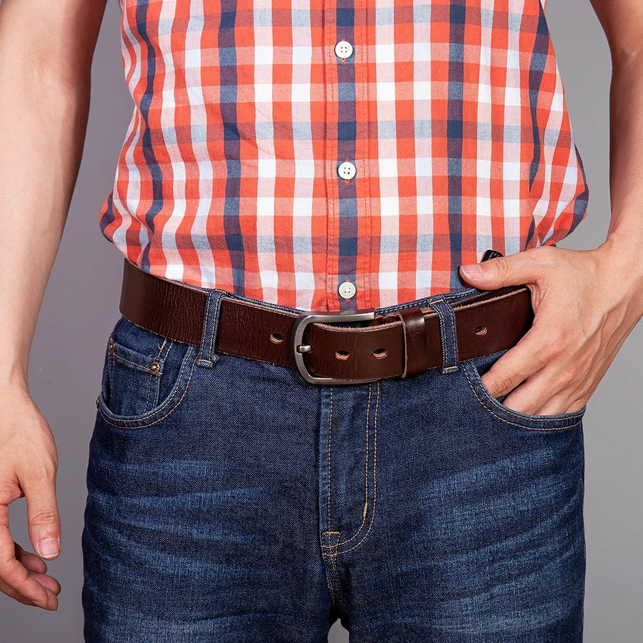 Top Cow Genuine Leather Belts for Men Luxury Designer High Quality Fashion Style Vintage Brown Cowboy Male Belt