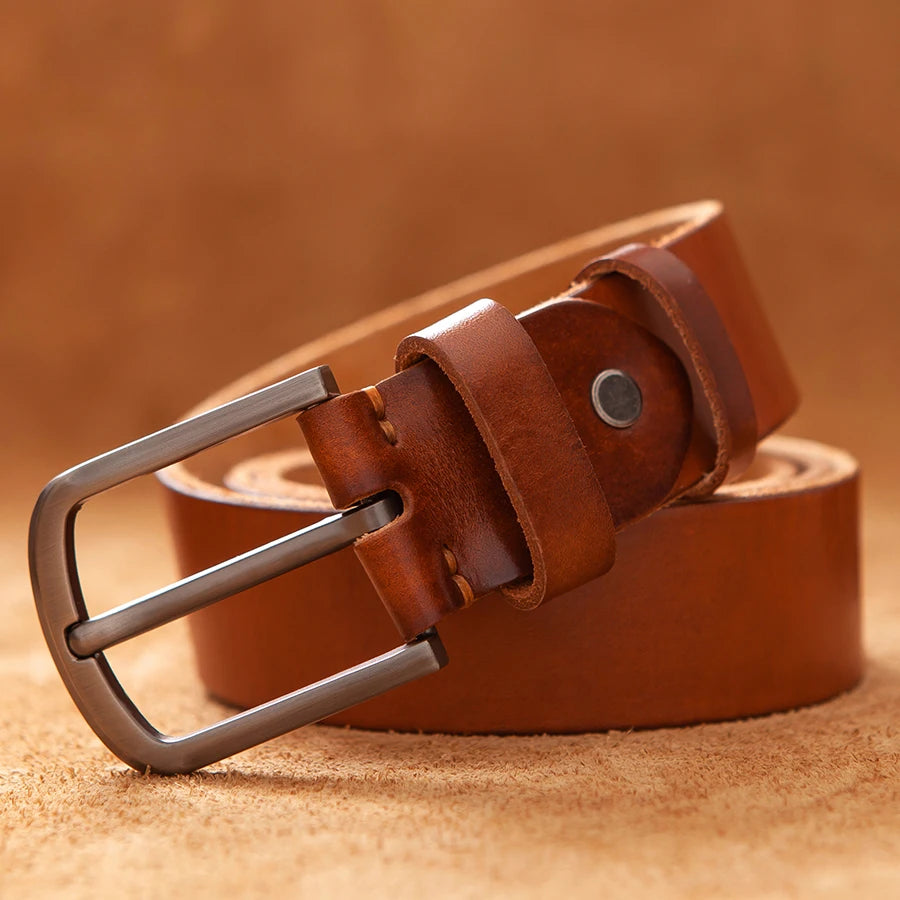 Top Cow Genuine Leather Belts for Men Luxury Designer High Quality Fashion Style Vintage Brown Cowboy Male Belt