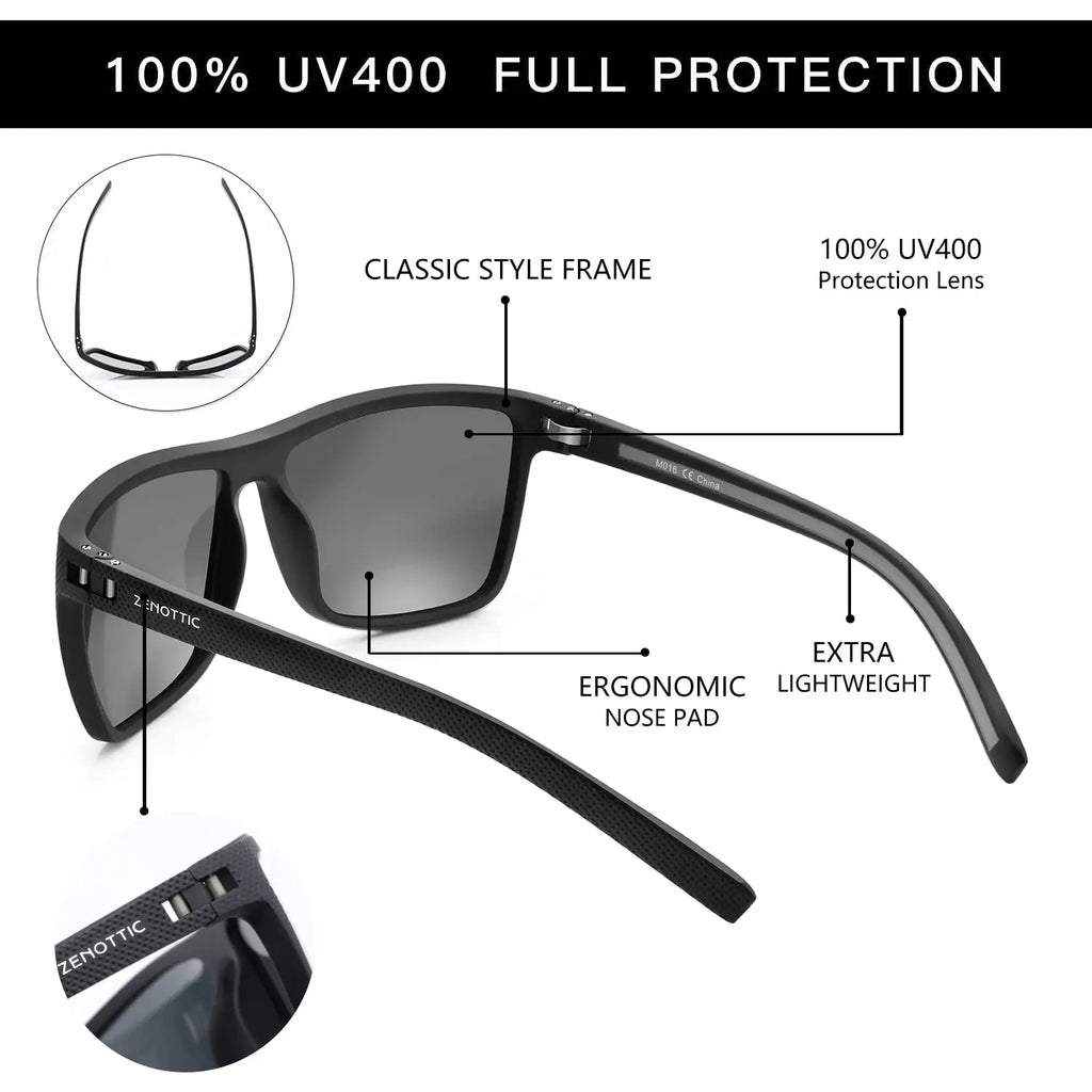 ZENOTTIC Fashion Polarized Sunglasses Shade for Women Men Lightweight TR90 Frame UV400 Protection Square Sun Glasses