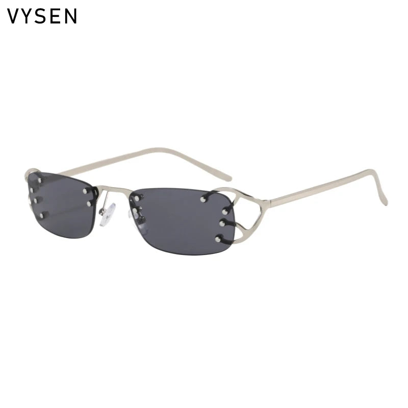 Y2K Punk Rimless Rectangle Sunglasses Men 2026 Luxury Brand Designer Vintage Small Metal Sun Glasses Rivet Shades UV400 Eyewear