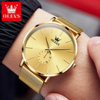 OLEVS Mens Watches Top Brand Luxury Gold Quartz Watch for Men Stainless Steel Warterproof Fashion Ultra Thin Men Wristwatch