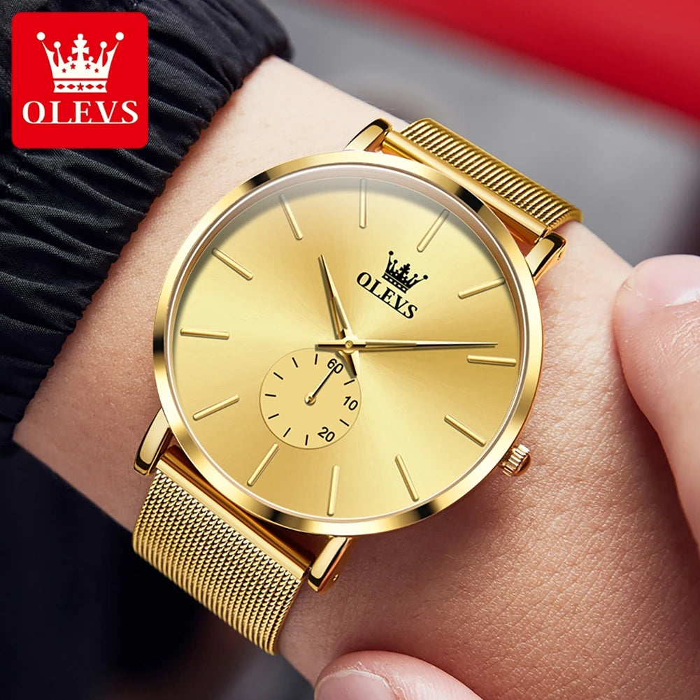 OLEVS Mens Watches Top Brand Luxury Gold Quartz Watch for Men Stainless Steel Warterproof Fashion Ultra Thin Men Wristwatch