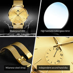 OLEVS Mens Watches Top Brand Luxury Gold Quartz Watch for Men Stainless Steel Warterproof Fashion Ultra Thin Men Wristwatch