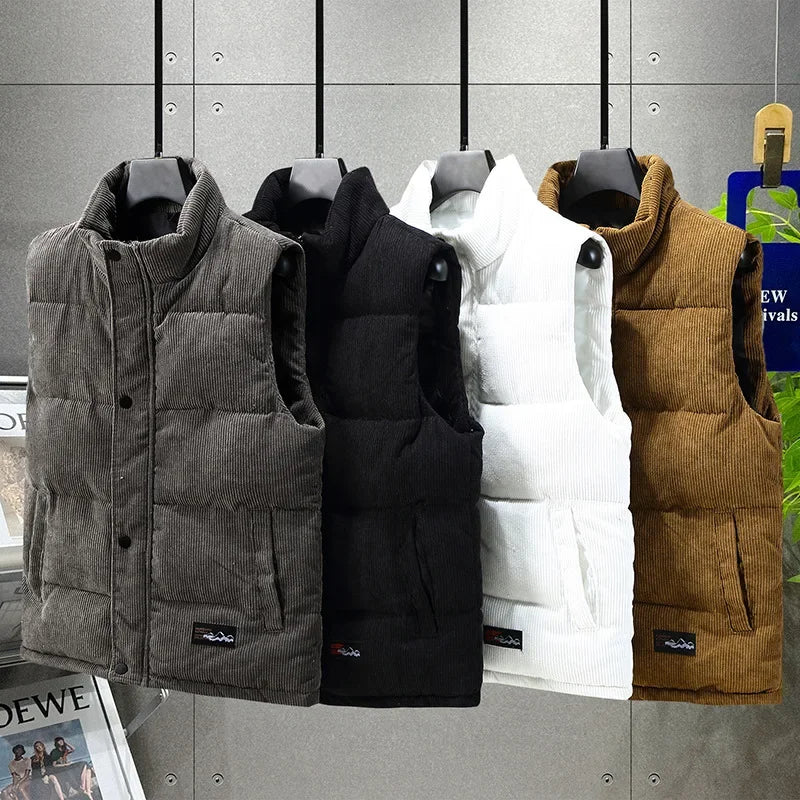 2024 New in Padded Vest Men Zipper Winter Thick Warm Corduroy Sleeveless Jacket Male Autumn Casual Waistcoat Golf Work Wear Coat