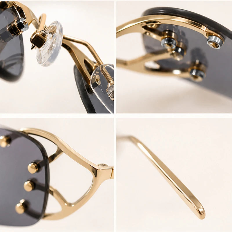 Y2K Punk Rimless Rectangle Sunglasses Men 2026 Luxury Brand Designer Vintage Small Metal Sun Glasses Rivet Shades UV400 Eyewear
