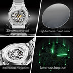 OLEVS Watches Luxury Man High Quality Original Fully Skeleton Automatic Mechanical Watch Stainless Steel Men Watches Gifts Box
