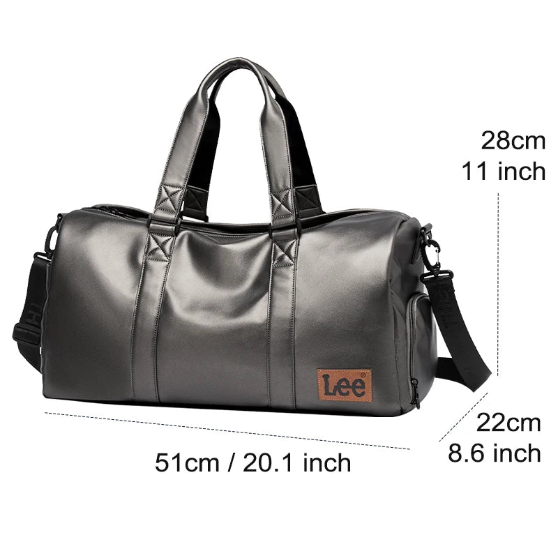 LEE High Quality Waterproof Leather Travel Duffel Bag Dry Wet Shoe Compartment Large Training Luggage Fitness Bag for Women Man