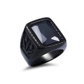 Fashion Stainless Steel Natural Red Stone Square Rings Punk Biker Black Leaf Shape Ring For Men Party Jewelry Gifts Wholesale