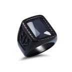 Fashion Stainless Steel Natural Red Stone Square Rings Punk Biker Black Leaf Shape Ring For Men Party Jewelry Gifts Wholesale