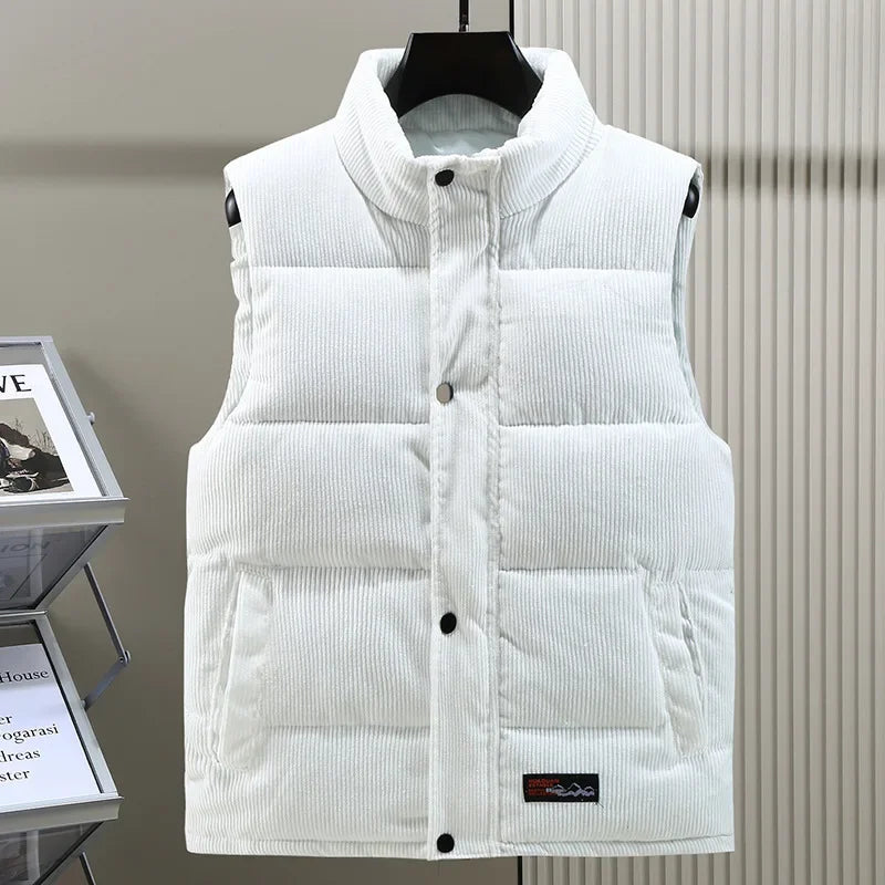 2024 New in Padded Vest Men Zipper Winter Thick Warm Corduroy Sleeveless Jacket Male Autumn Casual Waistcoat Golf Work Wear Coat