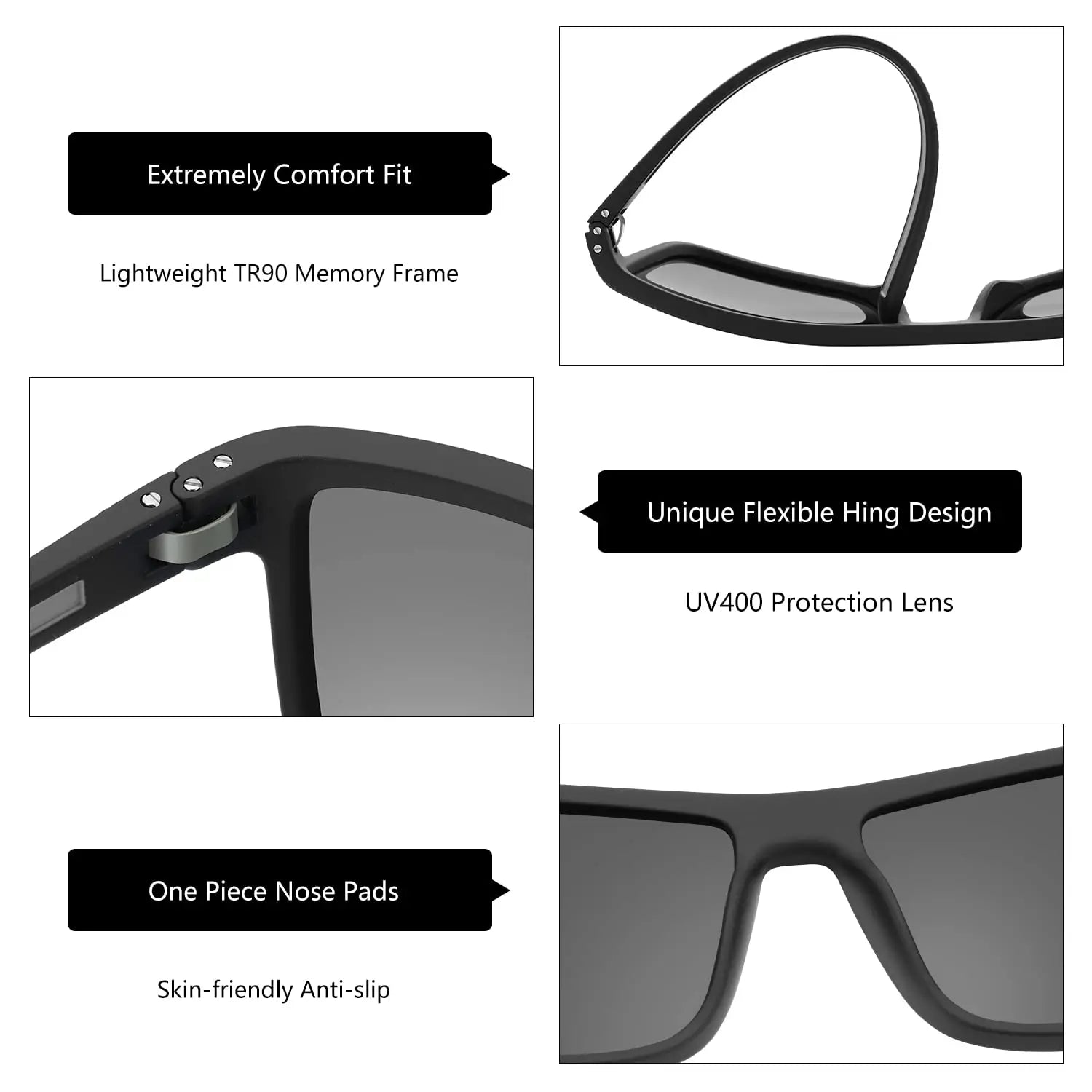 ZENOTTIC Fashion Polarized Sunglasses Shade for Women Men Lightweight TR90 Frame UV400 Protection Square Sun Glasses