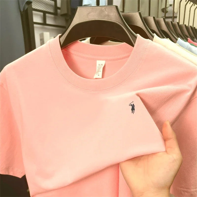 100% cotton high-end short sleeve T-shirt summer designer brand pony embroidery round neck top fashion casual golf men's wear