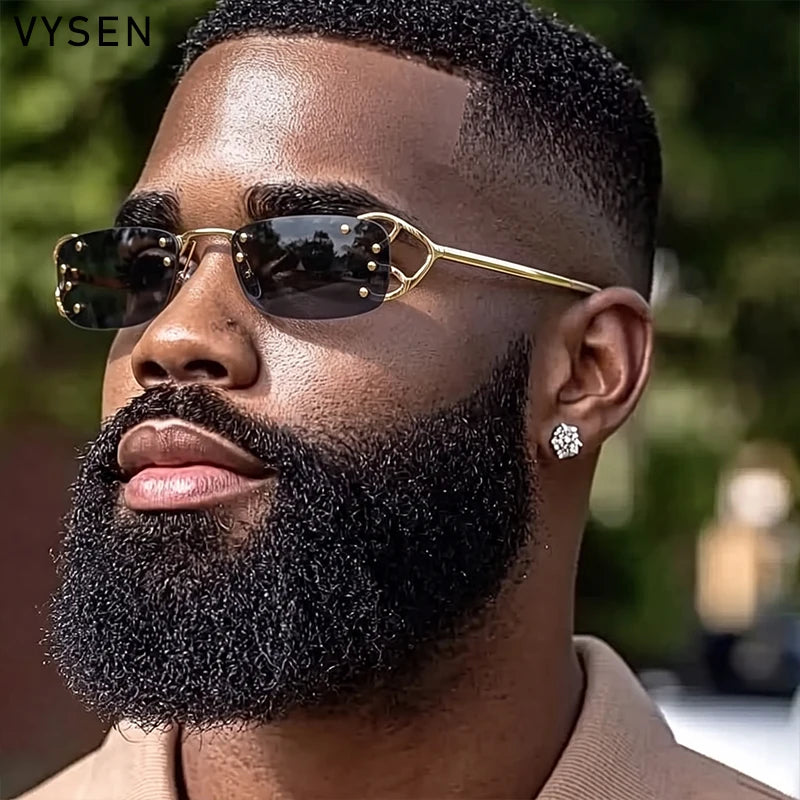 Y2K Punk Rimless Rectangle Sunglasses Men 2026 Luxury Brand Designer Vintage Small Metal Sun Glasses Rivet Shades UV400 Eyewear