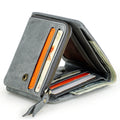 CONTACT'S Genuine Crazy Horse Leather Men Wallets Vintage Trifold Wallet Zip Coin Pocket Purse Cowhide Leather Wallet For Mens