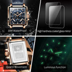 OLEVS Fashion Blue Square Quartz Watch for Men Sport Leather Strap Chronograph Mens Watches Top Brand Luxury Relogio Masculino