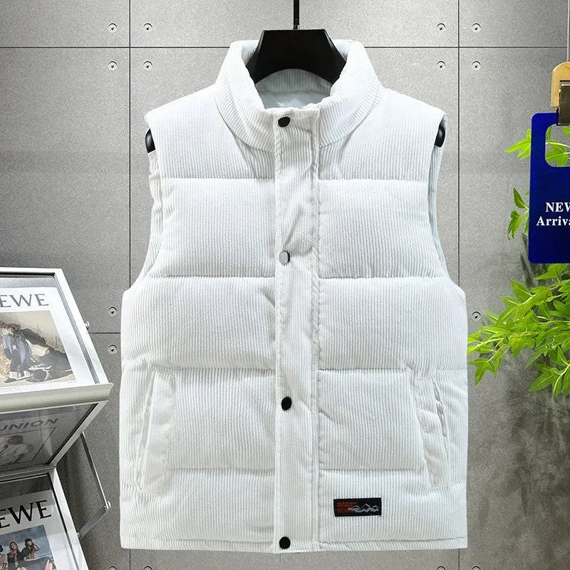 2024 New in Padded Vest Men Zipper Winter Thick Warm Corduroy Sleeveless Jacket Male Autumn Casual Waistcoat Golf Work Wear Coat