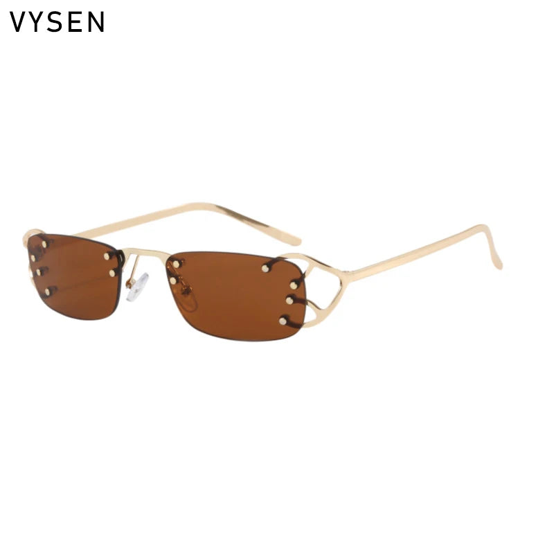 Y2K Punk Rimless Rectangle Sunglasses Men 2026 Luxury Brand Designer Vintage Small Metal Sun Glasses Rivet Shades UV400 Eyewear