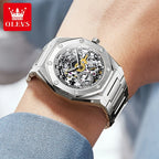 OLEVS Watches Luxury Man High Quality Original Fully Skeleton Automatic Mechanical Watch Stainless Steel Men Watches Gifts Box