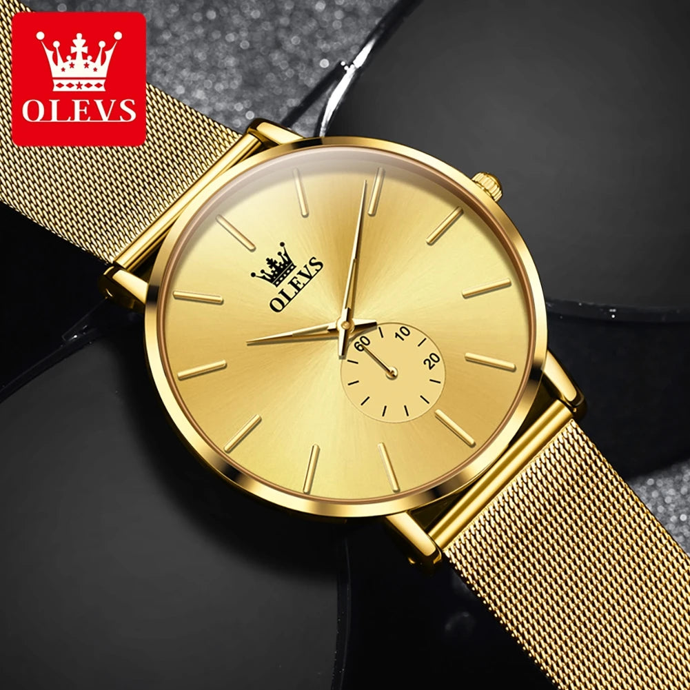 OLEVS Mens Watches Top Brand Luxury Gold Quartz Watch for Men Stainless Steel Warterproof Fashion Ultra Thin Men Wristwatch