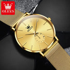OLEVS Mens Watches Top Brand Luxury Gold Quartz Watch for Men Stainless Steel Warterproof Fashion Ultra Thin Men Wristwatch