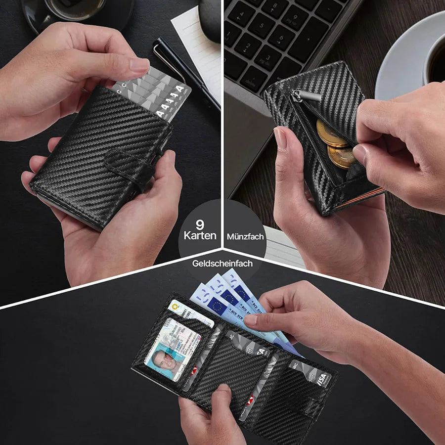 Pop Up Wallet with Coin Compartment RFID Protection Credit Card Holder Wallet for men