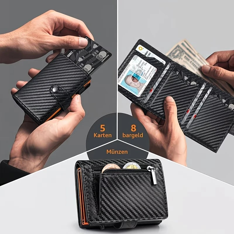 Pop Up Wallet with Coin Compartment RFID Protection Credit Card Holder Wallet for men