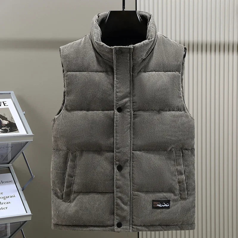 2024 New in Padded Vest Men Zipper Winter Thick Warm Corduroy Sleeveless Jacket Male Autumn Casual Waistcoat Golf Work Wear Coat