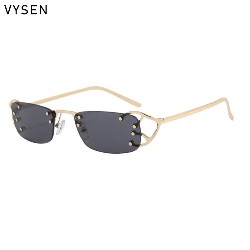 Y2K Punk Rimless Rectangle Sunglasses Men 2026 Luxury Brand Designer Vintage Small Metal Sun Glasses Rivet Shades UV400 Eyewear