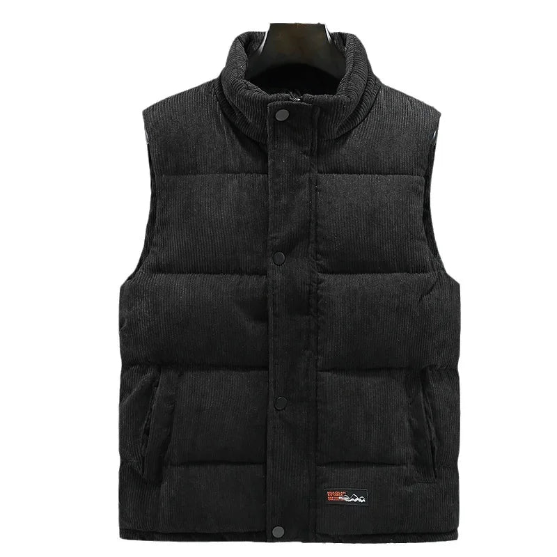 2024 New in Padded Vest Men Zipper Winter Thick Warm Corduroy Sleeveless Jacket Male Autumn Casual Waistcoat Golf Work Wear Coat