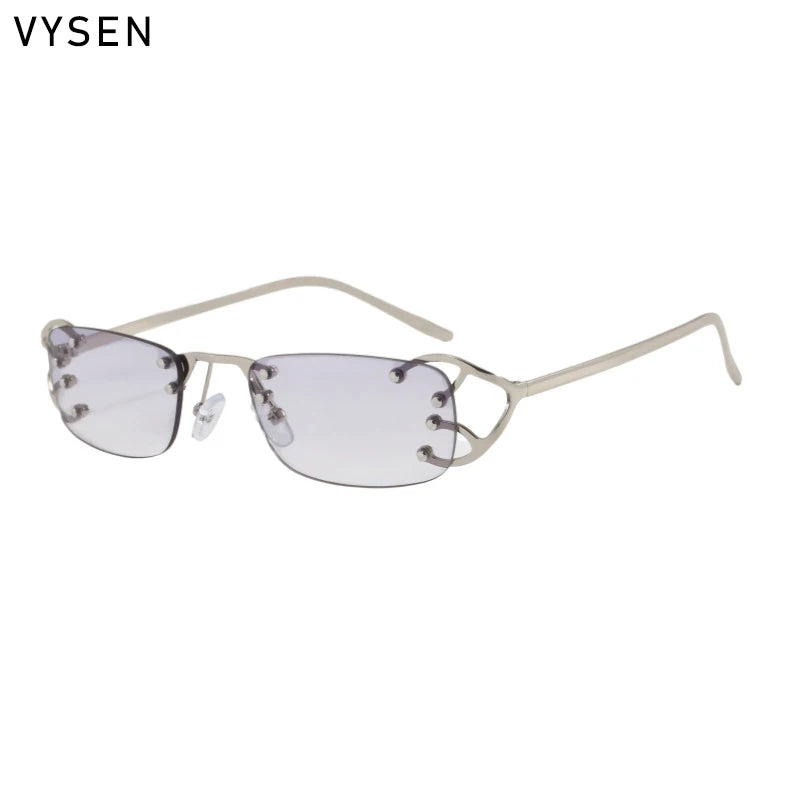 Y2K Punk Rimless Rectangle Sunglasses Men 2026 Luxury Brand Designer Vintage Small Metal Sun Glasses Rivet Shades UV400 Eyewear