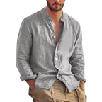 Sweatwear Men's Long Sleeve Shirt Linen Solid Color Shirts Trend Stand Collar Casual Lightweight Breathable Tops Hawaiian Shirt