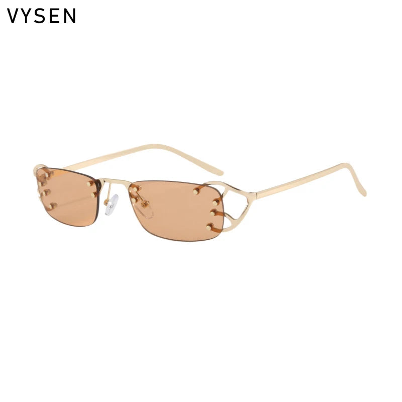 Y2K Punk Rimless Rectangle Sunglasses Men 2026 Luxury Brand Designer Vintage Small Metal Sun Glasses Rivet Shades UV400 Eyewear
