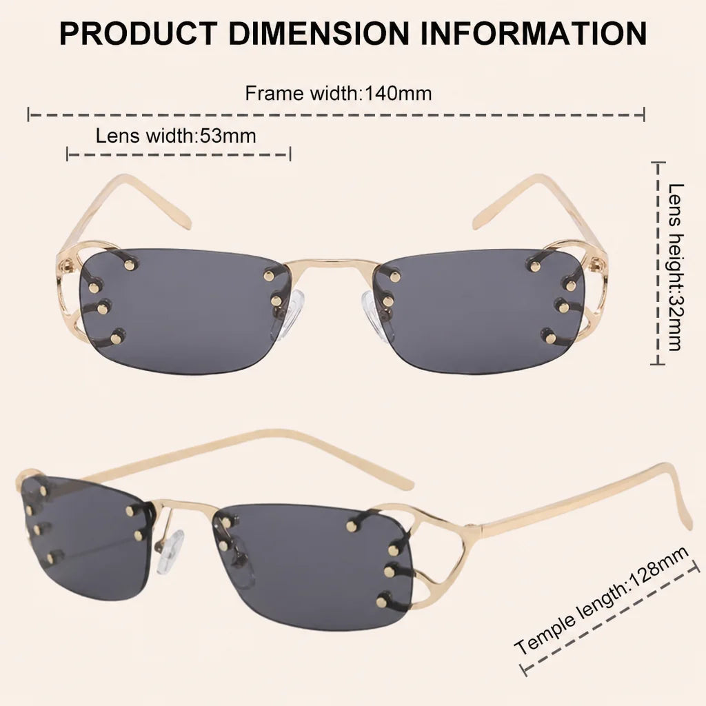 Y2K Punk Rimless Rectangle Sunglasses Men 2026 Luxury Brand Designer Vintage Small Metal Sun Glasses Rivet Shades UV400 Eyewear