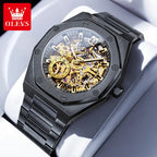 OLEVS Watches Luxury Man High Quality Original Fully Skeleton Automatic Mechanical Watch Stainless Steel Men Watches Gifts Box
