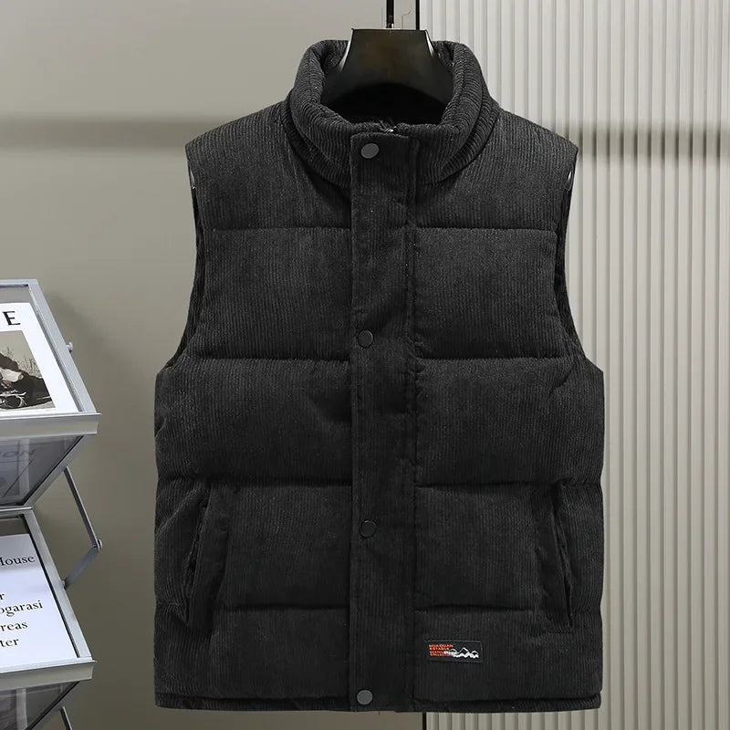 2024 New in Padded Vest Men Zipper Winter Thick Warm Corduroy Sleeveless Jacket Male Autumn Casual Waistcoat Golf Work Wear Coat