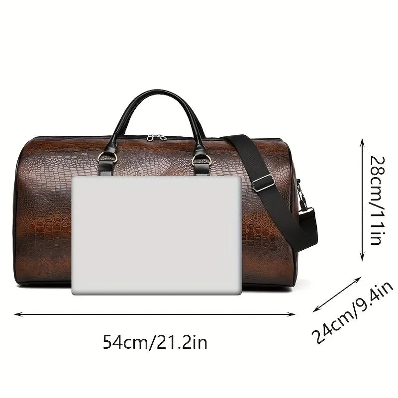 Large Capacity Retro Crocodile-Textured Travel Duffel Bag - Durable Unisex Vacation Luggage,  Versatile Gift for Men & Women